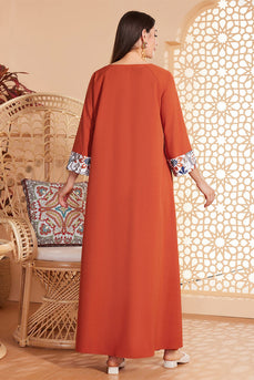Caftan Abaya simple imprimé orange à manches longues
