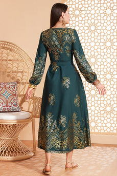 Robe ceinturée à imprimé floral vert foncé Robe caftan Abaya