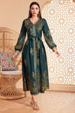 Robe ceinturée à imprimé floral vert foncé Robe caftan Abaya