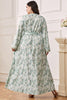 Charger l&#39;image dans la galerie, Robe caftan Abaya grande taille à fleurs vertes avec ceinture