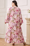 Robe caftan Abaya grande taille à fleurs Rose Pin avec ceinture