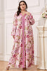 Charger l&#39;image dans la galerie, Robe caftan Abaya grande taille à fleurs Rose Pin avec ceinture