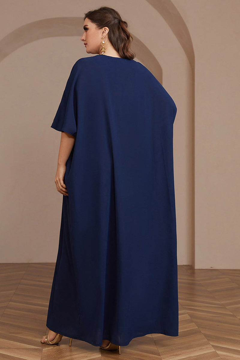 Charger l&#39;image dans la galerie, Robe caftan Abaya à manches longues et perles bleu marine