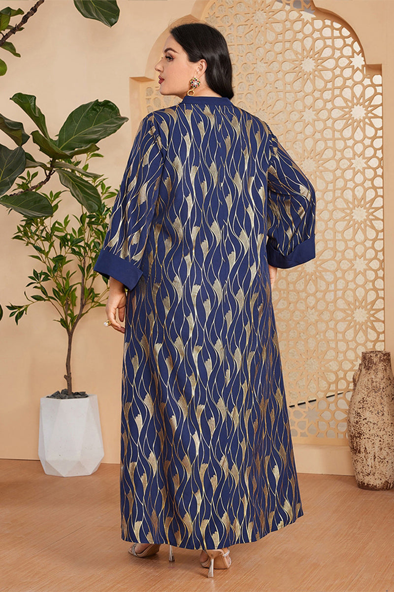 Charger l&#39;image dans la galerie, Caftan marocain Abaya à manches longues et col en V bleu royal