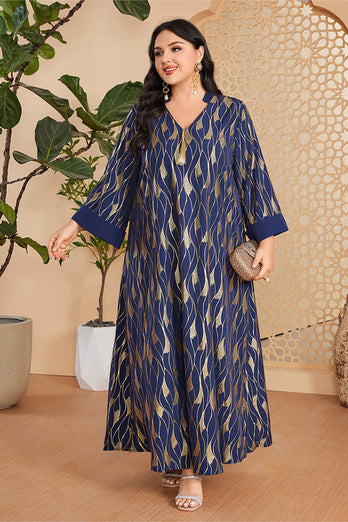Caftan marocain Abaya à manches longues et col en V bleu royal
