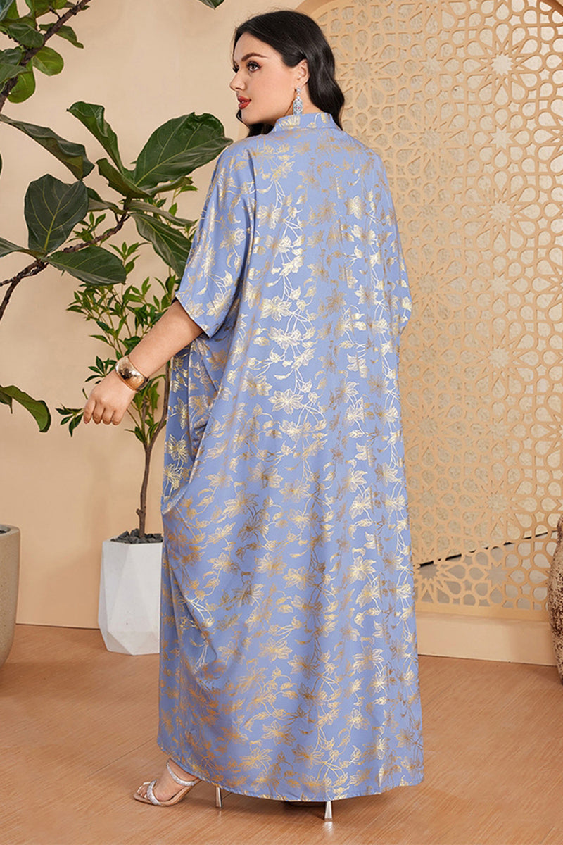 Charger l&#39;image dans la galerie, Robe caftan marocaine Abaya grande taille imprimée bleu gris