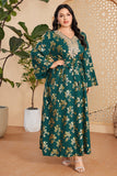 Caftan marocain Abaya grande taille vert foncé avec ceinture