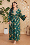 Caftan marocain Abaya grande taille vert foncé avec ceinture