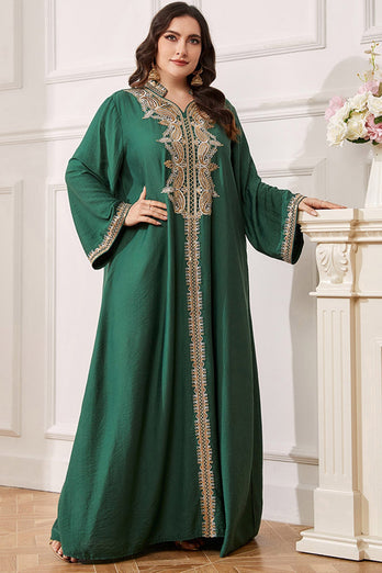 Robe caftan marocaine Abaya élégante grande taille vert foncé