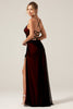 Charger l&#39;image dans la galerie, Robe de demoiselle d’honneur à bretelles spaghetti fourreau rouge noir avec élasticité