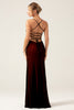 Charger l&#39;image dans la galerie, Robe de demoiselle d’honneur rouge fourreau noir avec dos à lacets