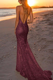 Robe longue formelle sirène dos nu argentée scintillante