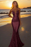 Robe longue formelle sirène dos nu argentée scintillante