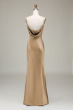 Robe de demoiselle d'honneur longue en satin bleu poudré à bretelles spaghetti