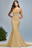 Robe longue de bal sirène vert foncé en satin