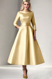 Satin Rose Une Ligne Longueur Thé Robe Mère De La Mariée