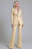 Costumes de travail féminins à revers châle bleu marine 2 pièces simple boutonnage