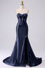 Charger l&#39;image dans la galerie, Robe de bal longue longue corset de sirène sirène bleu marine scintillante avec fente