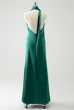 Vert foncé Sheath V-Neck Backless Robe d’invitée de mariage avec fente