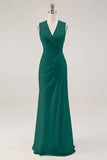 Robe longue formelle froncée blanche à col en V