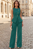 Costume d'affaires femme 2 pièces ivoire col rond simple boutonnage