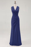 Robe longue formelle froncée blanche à col en V