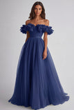 Robe formelle trapèze épaule dénudée à volants couleur sage poussiéreux