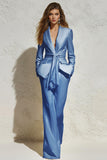 Costume femme blanc 2 pièces à revers cranté avec ceinture