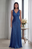 Robe Longue de Cérémonie Plissée Vieux Rose Col V