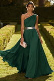 Robe Maxi en mousseline olive à une épaule
