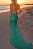 Robe longue formelle sirène dos nu argentée scintillante