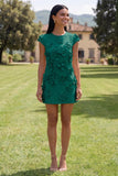 Robe bodycon jaune à col rond avec fleurs 3D