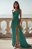 Mousseline de soie ivoire une épaule Maxi gaine plage robe de fiançailles avec fente