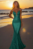 Robe longue formelle sirène dos nu argentée scintillante