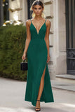 Robe longue formelle à bretelles spaghetti noires avec fente