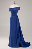 Robe longue fourreau plissée champagne à une épaule