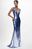 Robe formelle sirène à paillettes à col en V argenté scintillant