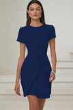 Robe de travail plissée ivoire à manches courtes