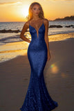 Robe longue formelle sirène dos nu argentée scintillante