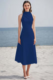 Robe midi de fiançailles en satin ivoire simple à col haut