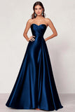 Robe longue de bal en satin vert foncé