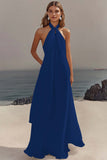 Robe longue de graduation en mousseline de soie blanche