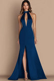 Robe de gala sirène noire découpée dos nu avec fente