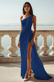 Mousseline de soie ivoire une épaule Maxi gaine plage robe de fiançailles avec fente