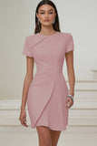 Robe de travail plissée ivoire à manches courtes