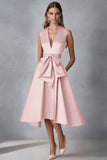 Robe d’invitée de mariage en satin fuchsia à col en V