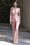 Costumes d’affaires en satin lilas 2 pièces à revers en pointe avec fleur