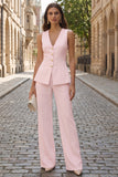 Costumes de travail féminins sans manches en fuchsia à simple poitrine et deux pièces