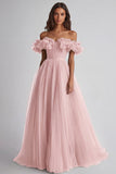 Robe formelle trapèze épaule dénudée à volants couleur sage poussiéreux