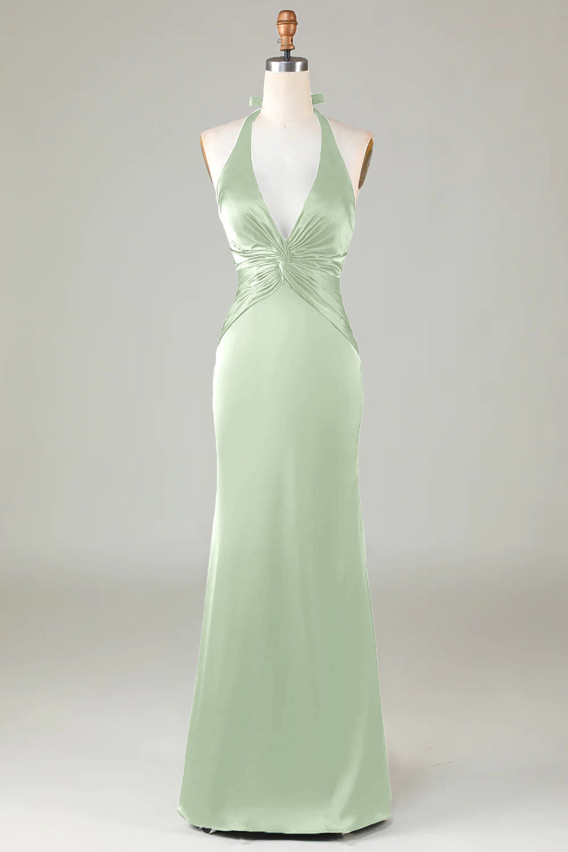 Charger l&#39;image dans la galerie, Robe de demoiselle d’honneur vert foncé Licol sirène